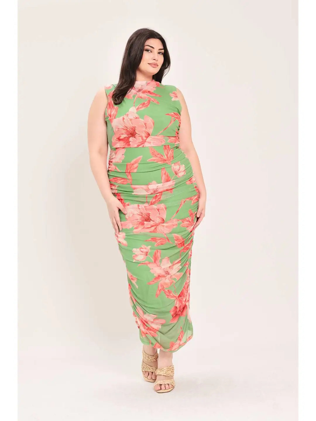 Printed Mesh Bodycon Dress (S-3X)