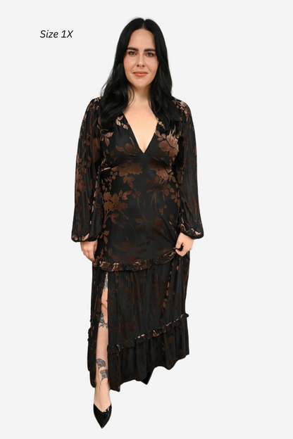 Velvet Floral Midi Dress (S-3X)