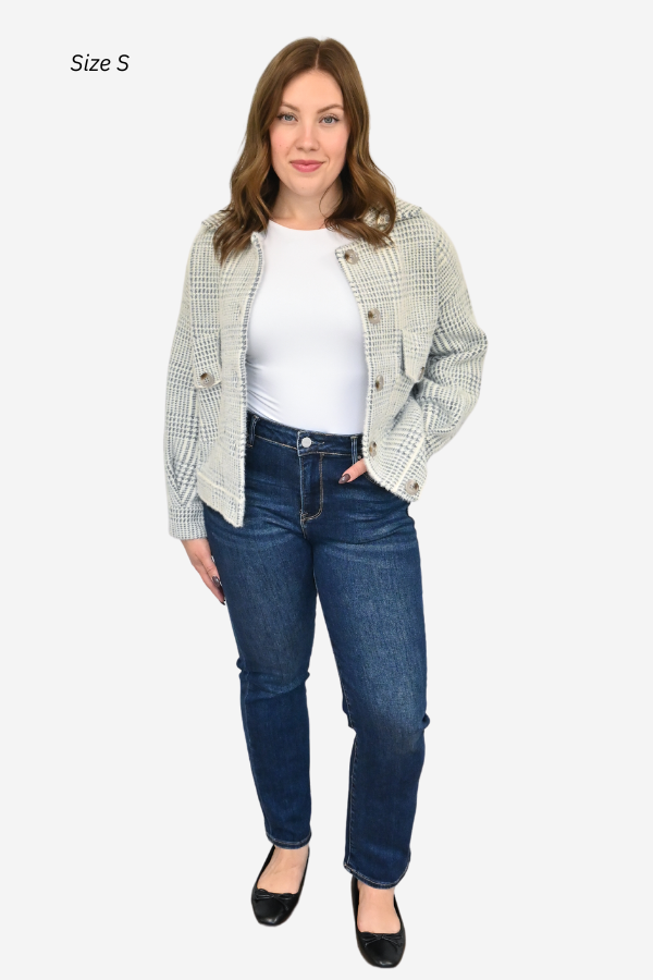 Super soft fuzzy plaid grey short jacket 