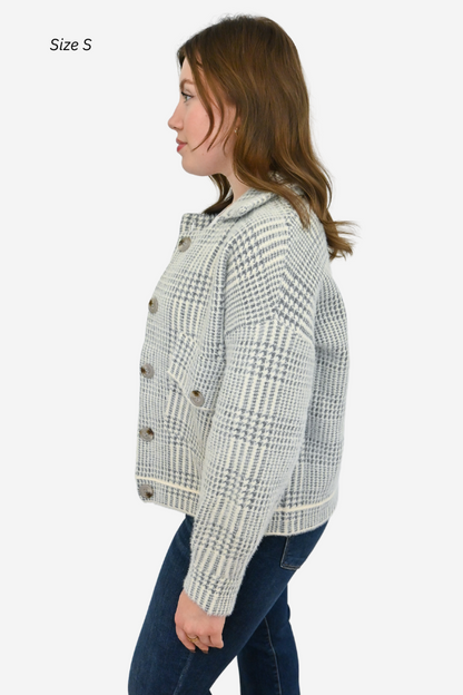 Super soft fuzzy plaid grey short jacket 