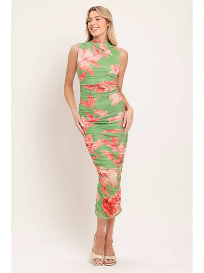 Printed Mesh Bodycon Dress (S-3X)