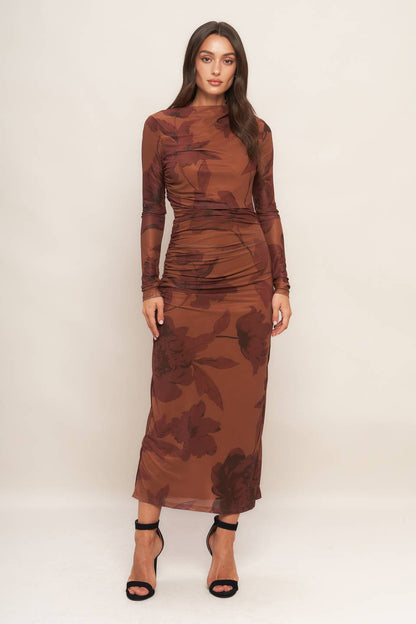 Ruched Floral Midi Dress (S-3X)