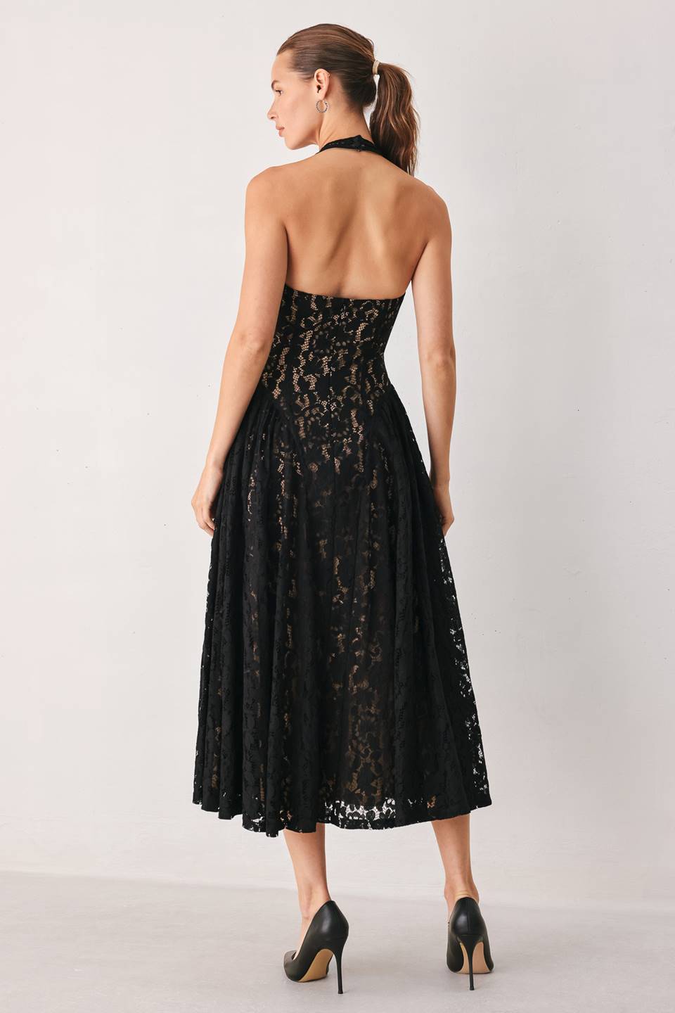 Lace Basque Waist Midi Dress (S-3X)