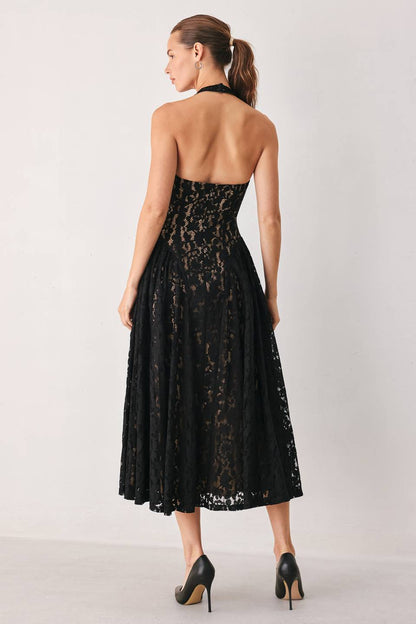 Lace Basque Waist Midi Dress (S-3X)