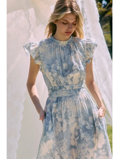 Blue Floral Midi Dress