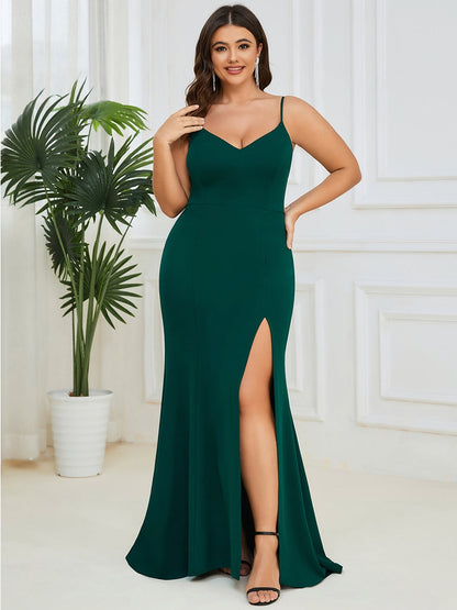 Plus size Emerald green maxi dress with thigh slit