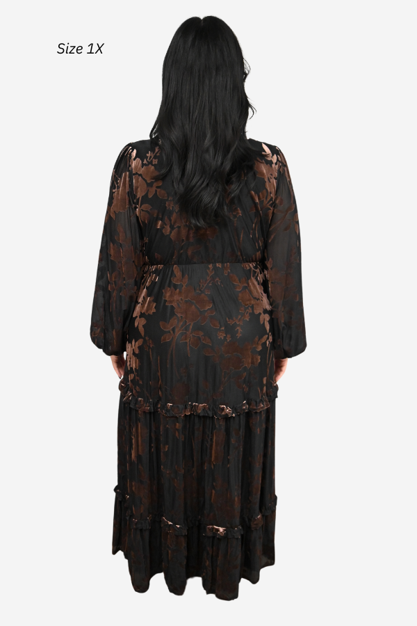 Velvet Floral Midi Dress (S-3X)