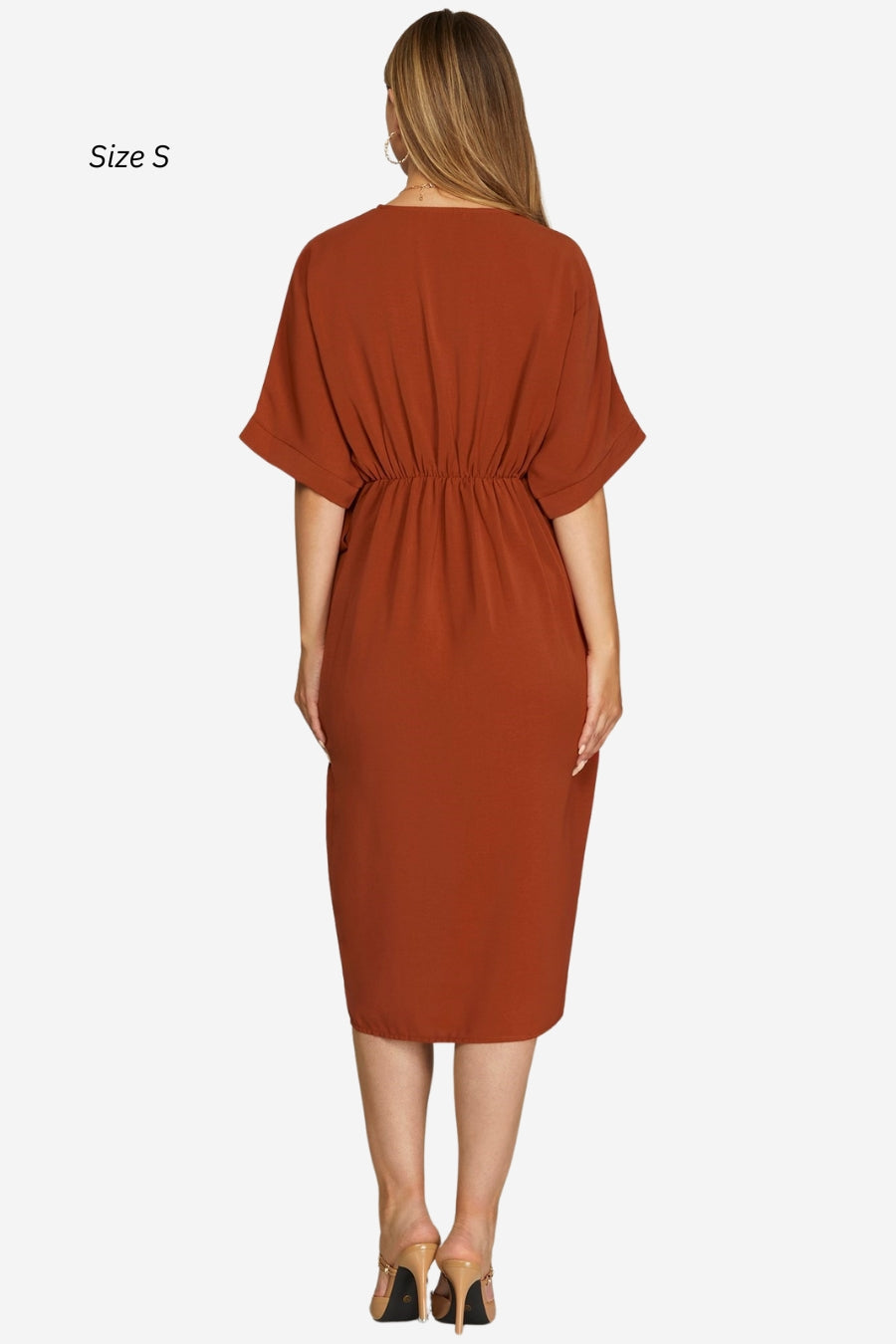 orange faux wrap dress work dress event dress