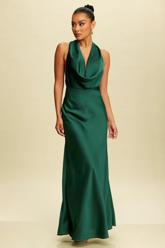 Satin Halter Maxi Dress