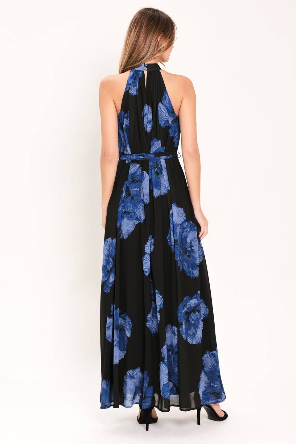 Blue Floral Halter Dress
