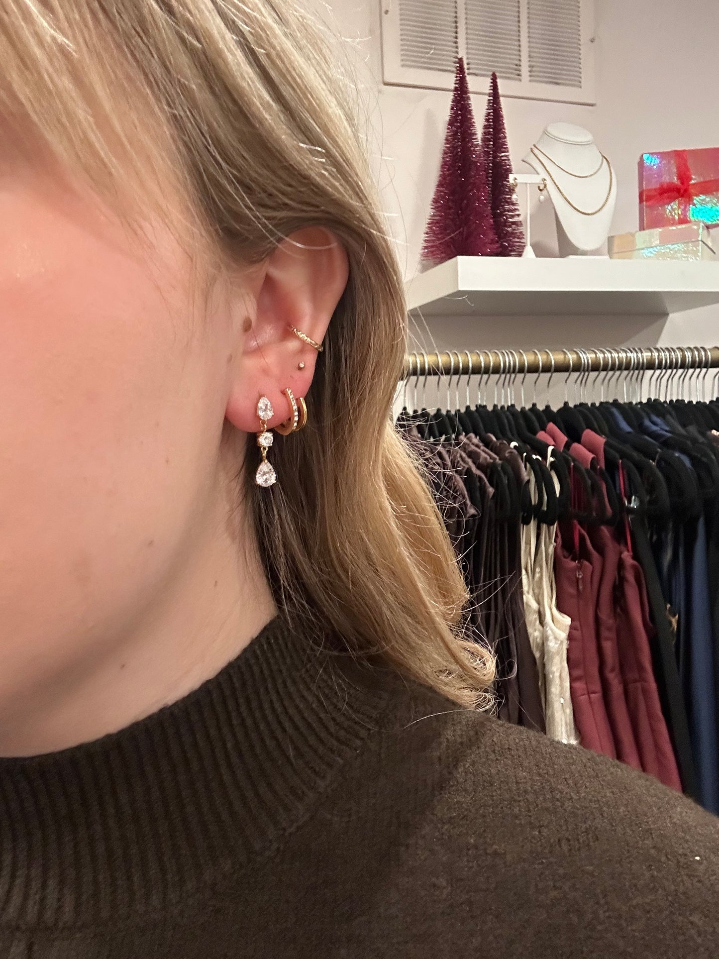 Three Stone Drop Earring