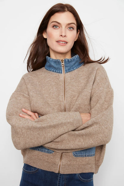 Denim Trim Sweater Jacket (S-XXL)