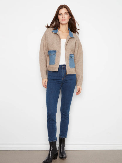Denim Trim Sweater Jacket (S-XXL)