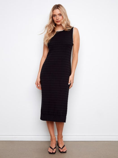 Contrast Trim Knit Midi Dress (S-XXL)