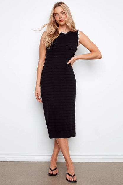 Contrast Trim Knit Midi Dress (S-XXL)