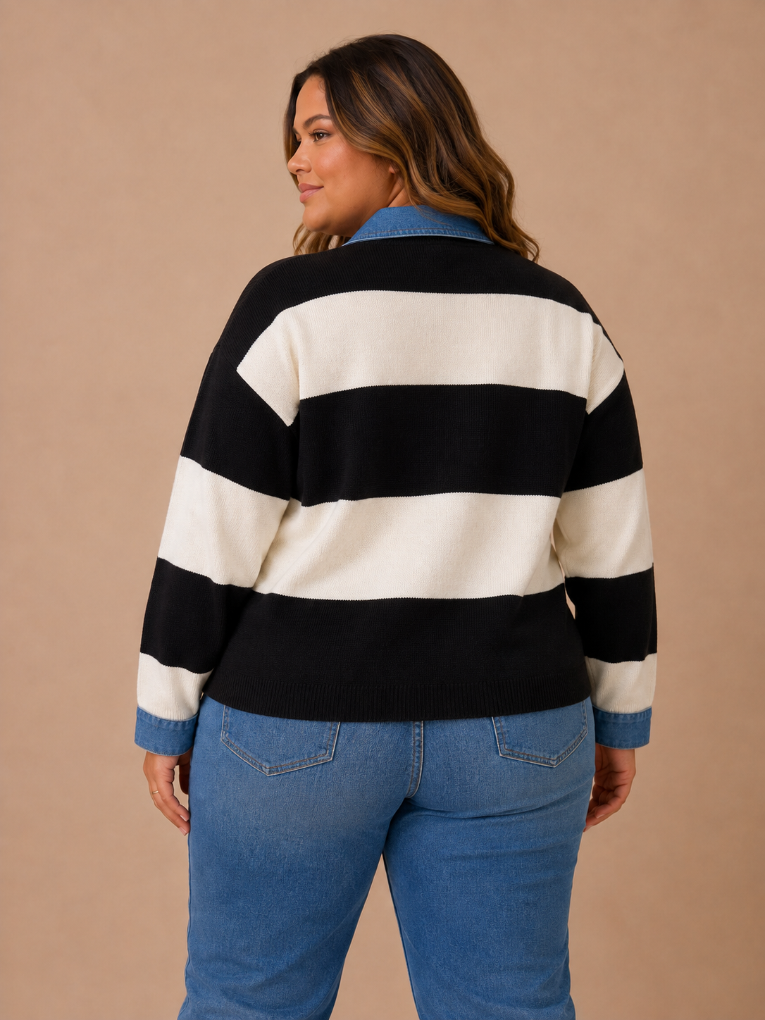 CURVE Denim Trim Pullover