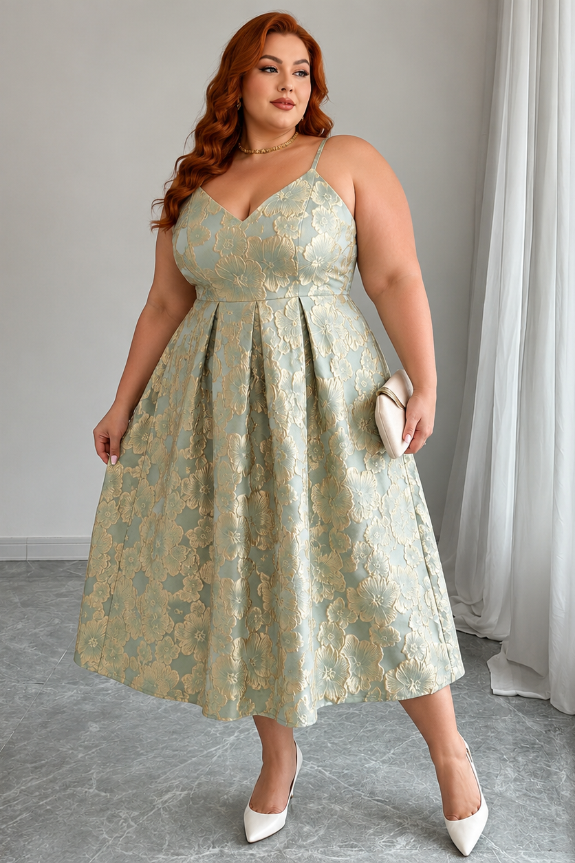 CURVE Jacquard Fit & Flare Midi Dress