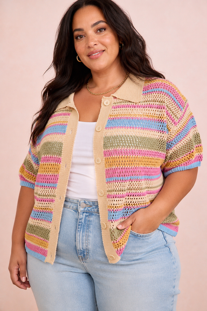 CURVE Striped Crochet Top
