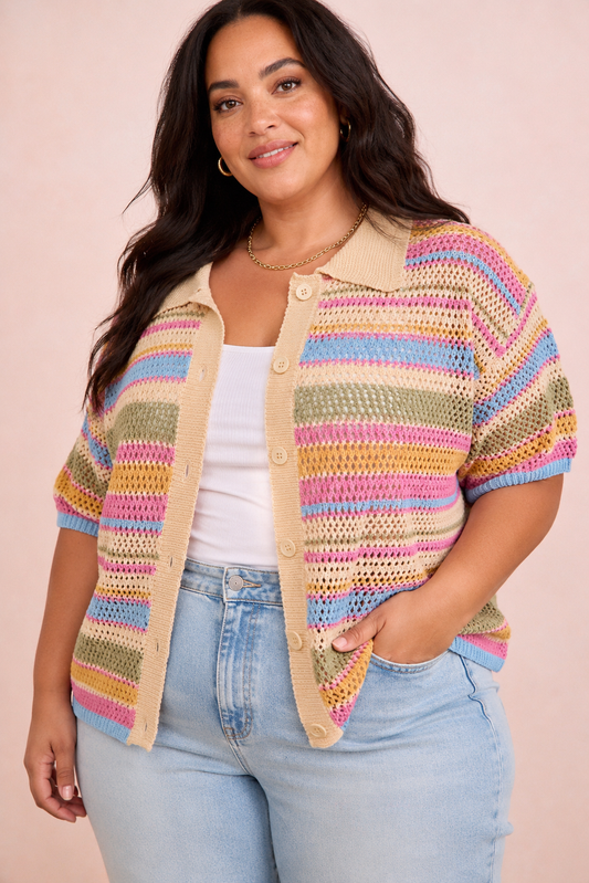 CURVE Striped Crochet Top