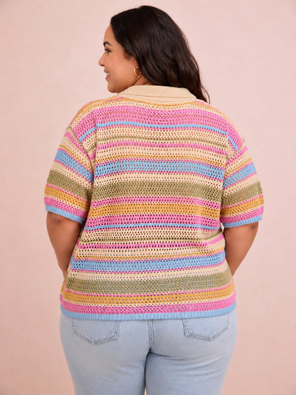 CURVE Striped Crochet Top