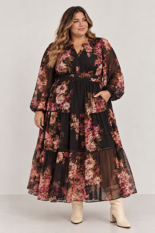 CURVE Floral Chiffon Midi Dress