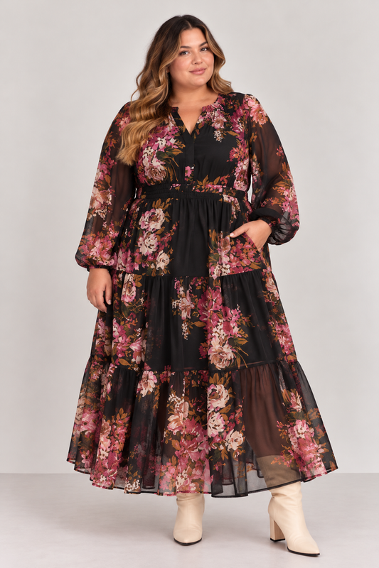 CURVE Floral Chiffon Midi Dress