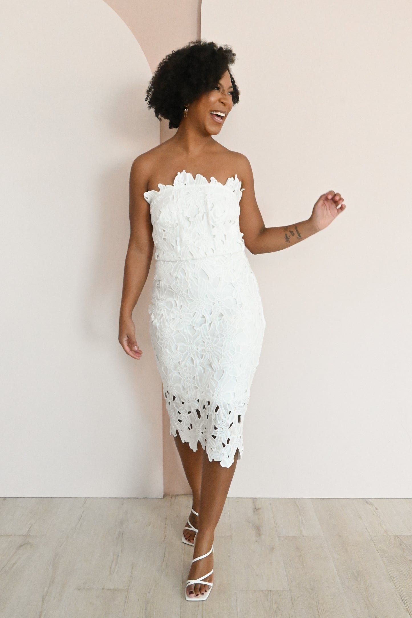 Lace Strapless Midi Dress (S-3X)