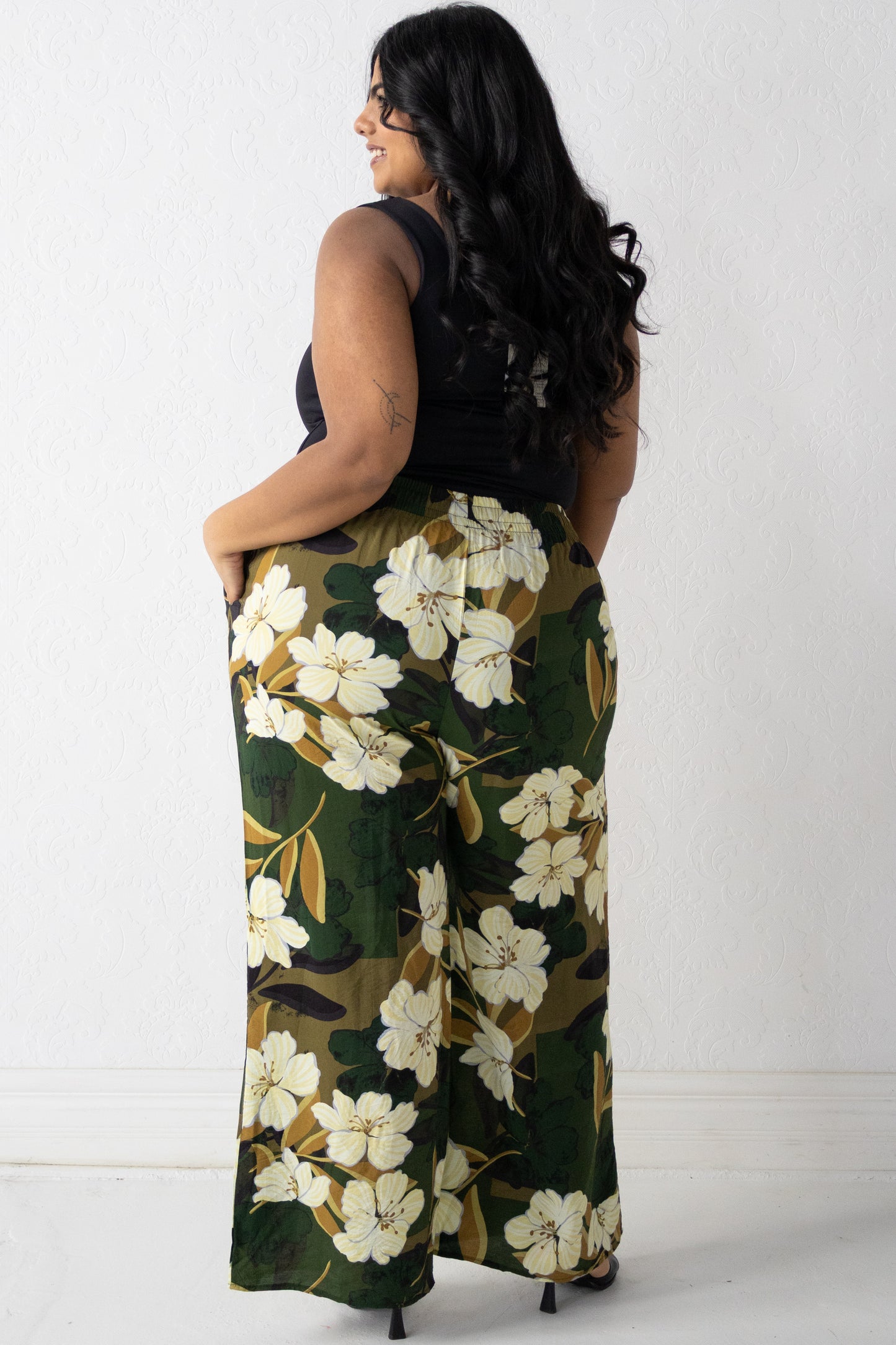 Leaf Print Wide Leg Pant (XS-2X)