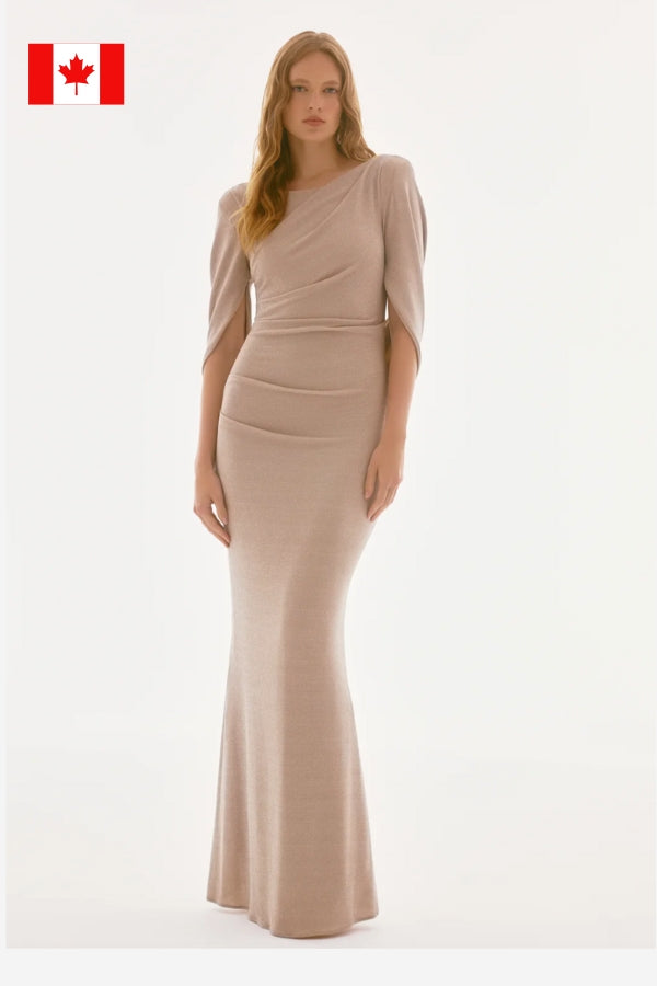 Shimmer Draped Back Gown (size 6-22)