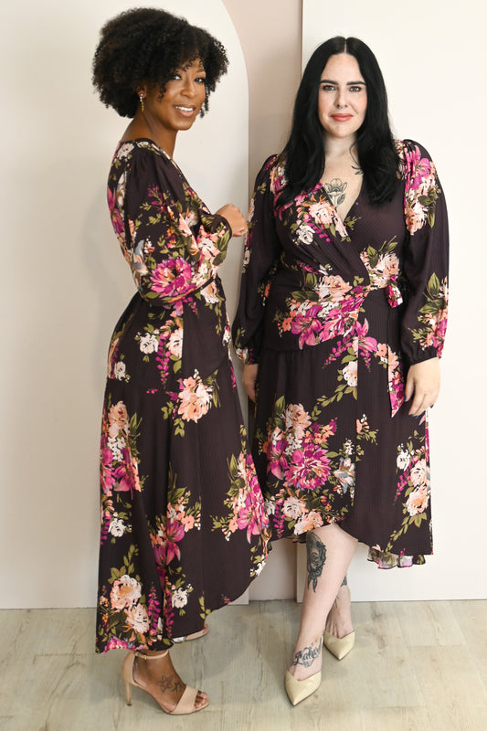 Fuchsia Floral Wrap Dress (S-3X)