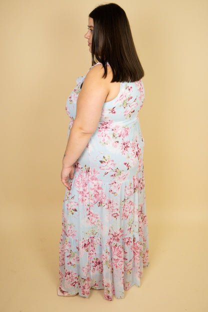 plus size blue floral maxi dress