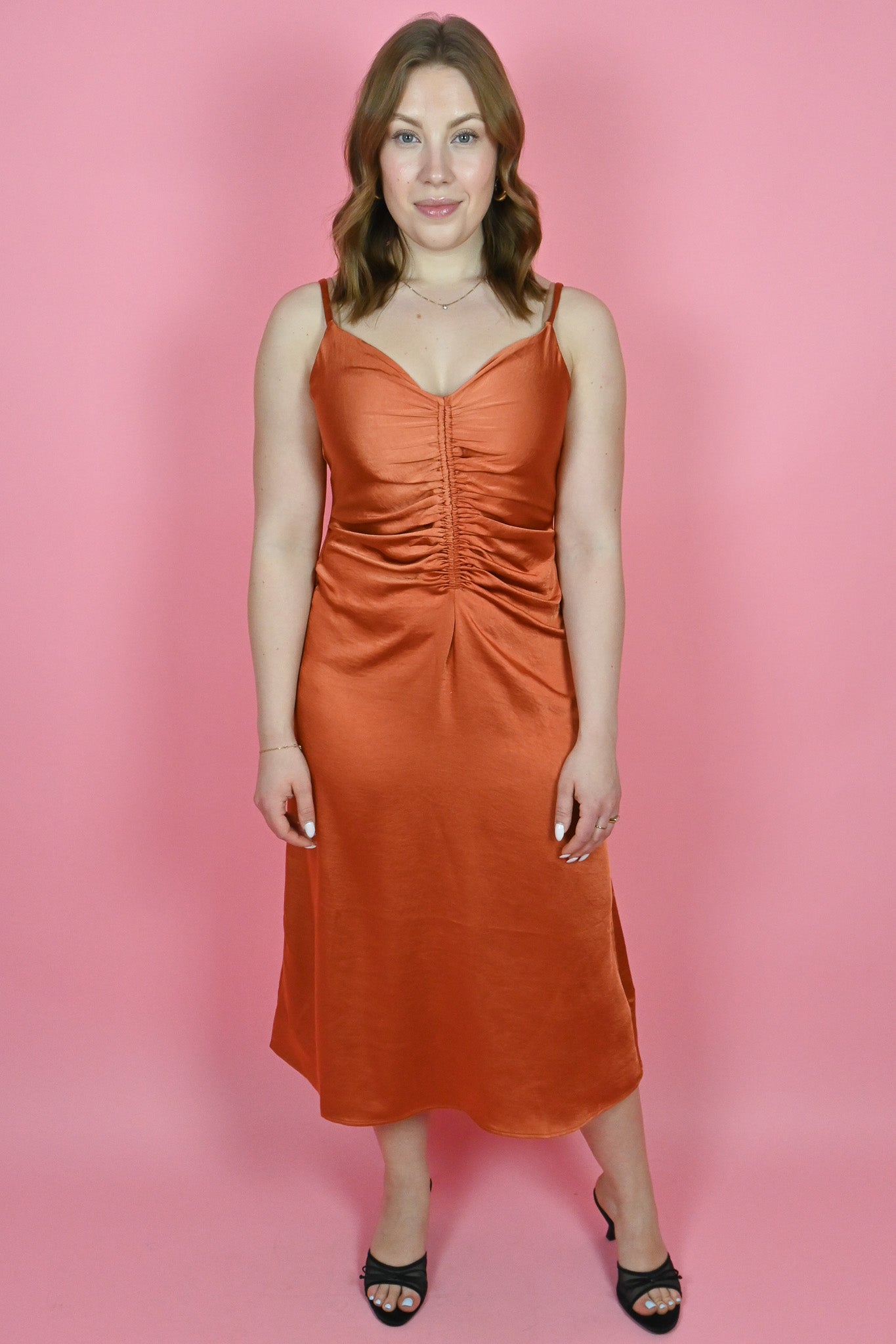 Apricot clothing rust  satin midi dress