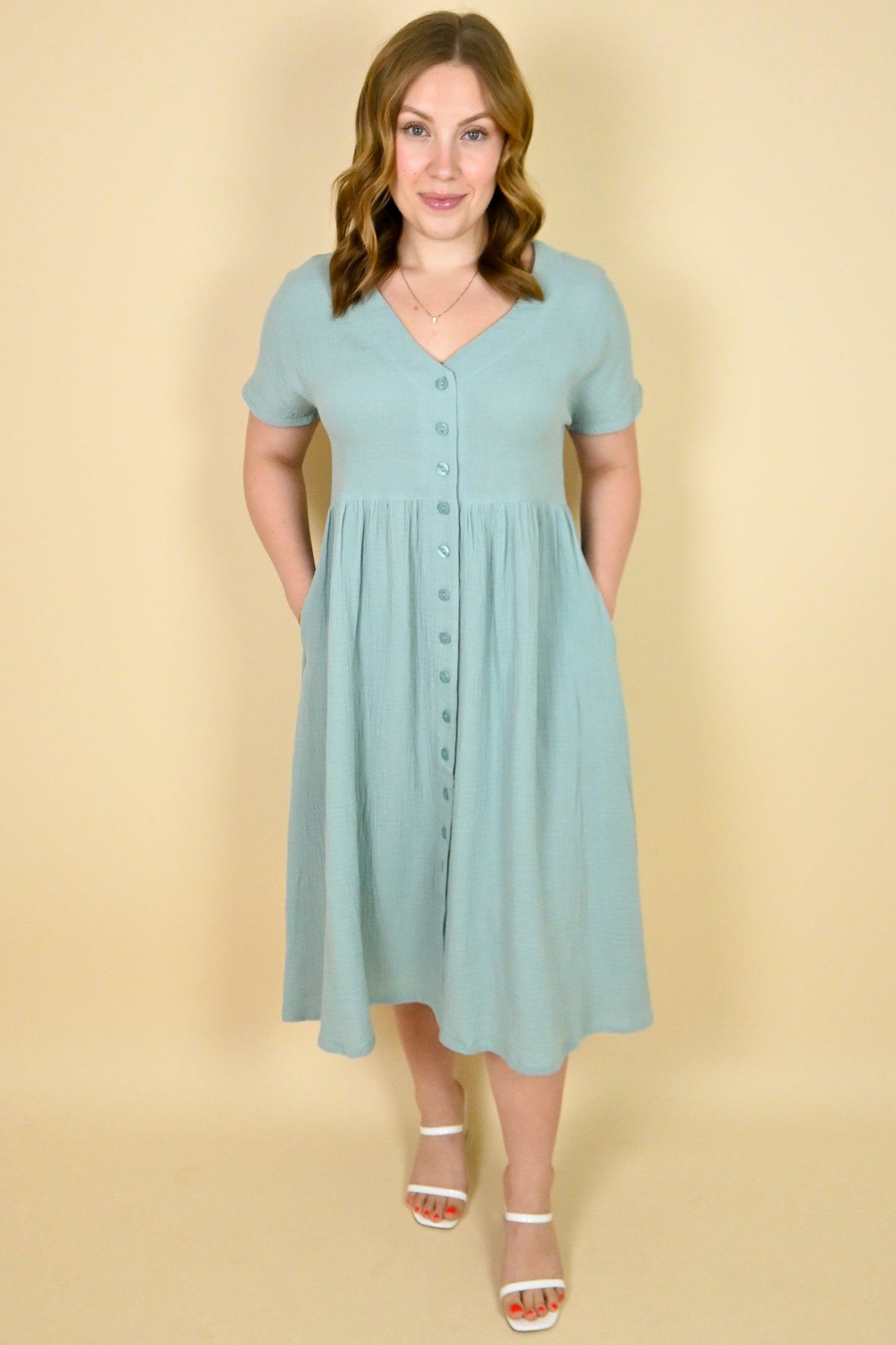 Blue button front sundress sweet lovely 