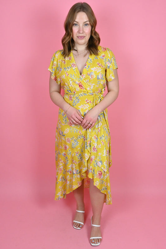 Yellow wrap dress wedding guest dress winnipeg