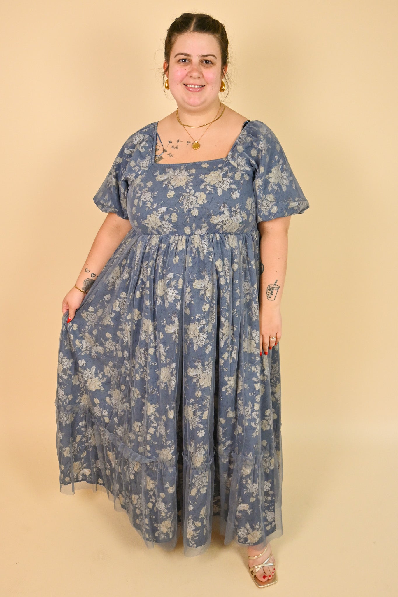 CURVE Floral Mesh Maxi Dress