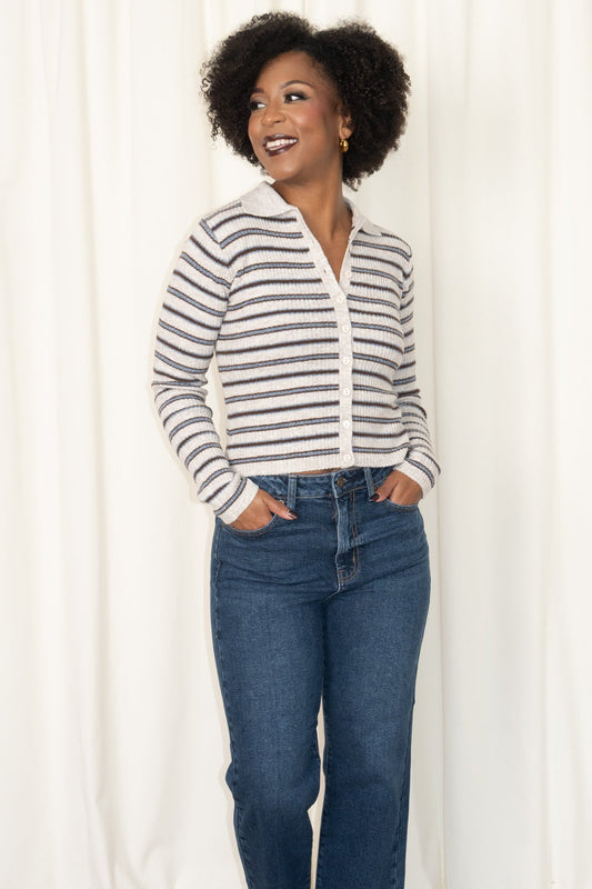 Striped Button Up Knit