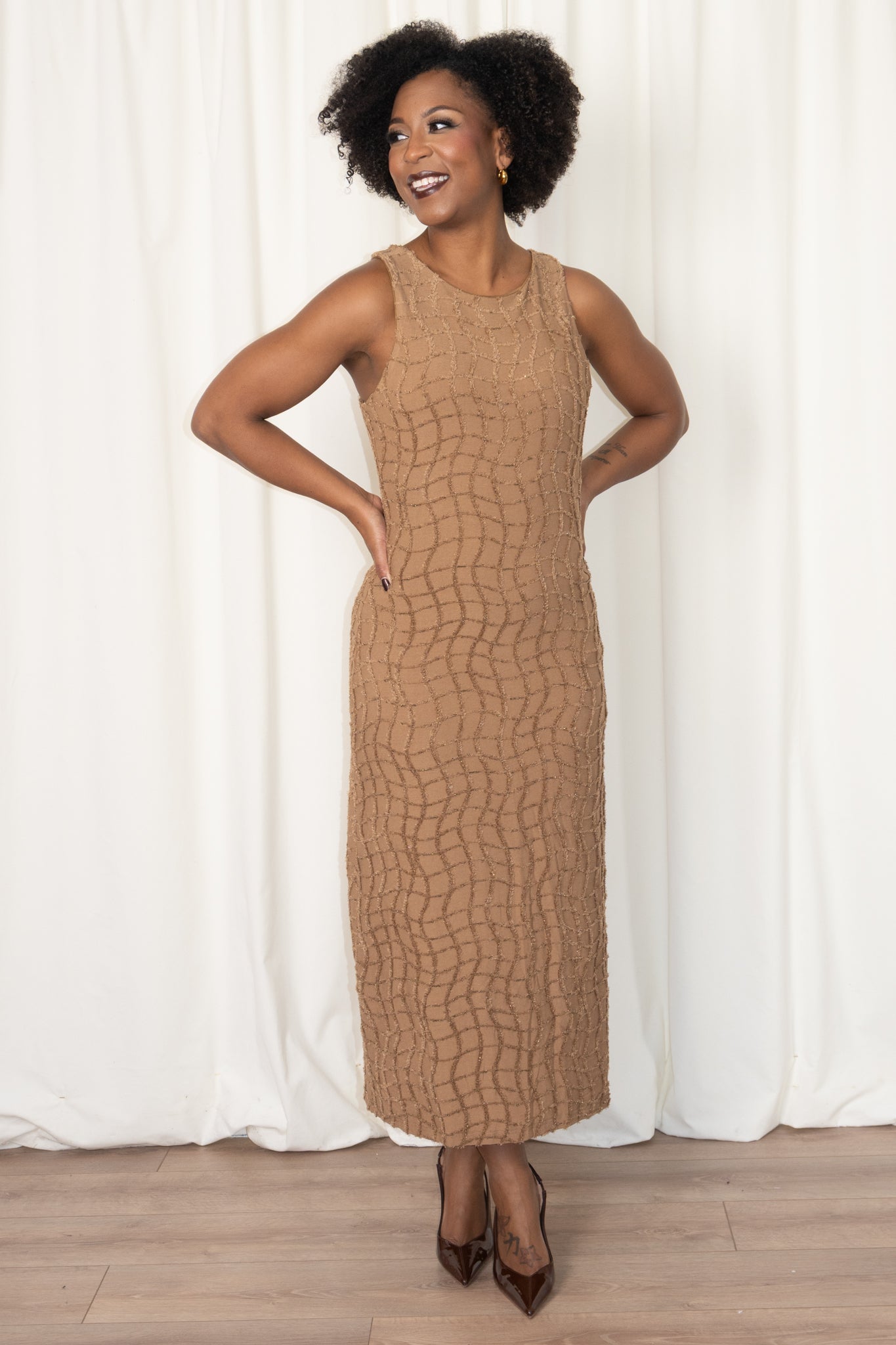 Textured Lurex Midi Dress (S-3X)