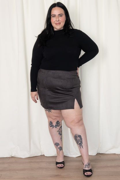 Faux Suede Mini Skirt (S-2X)