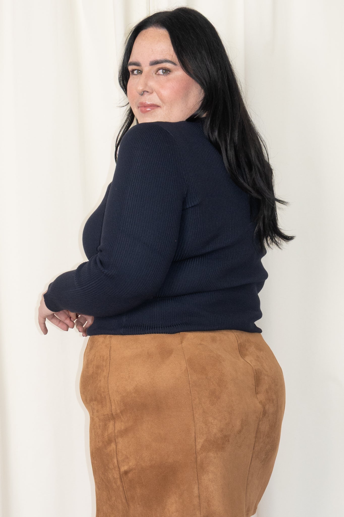 CURVE Ribbed Long Sleeve Knit Top