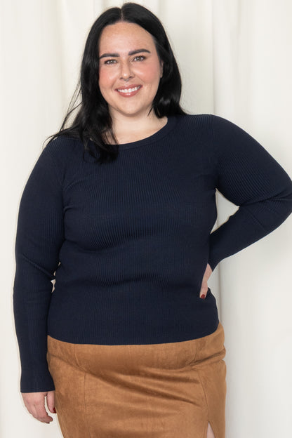 CURVE Ribbed Long Sleeve Knit Top