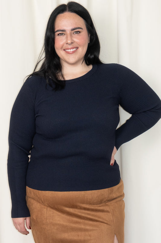 CURVE Ribbed Long Sleeve Knit Top