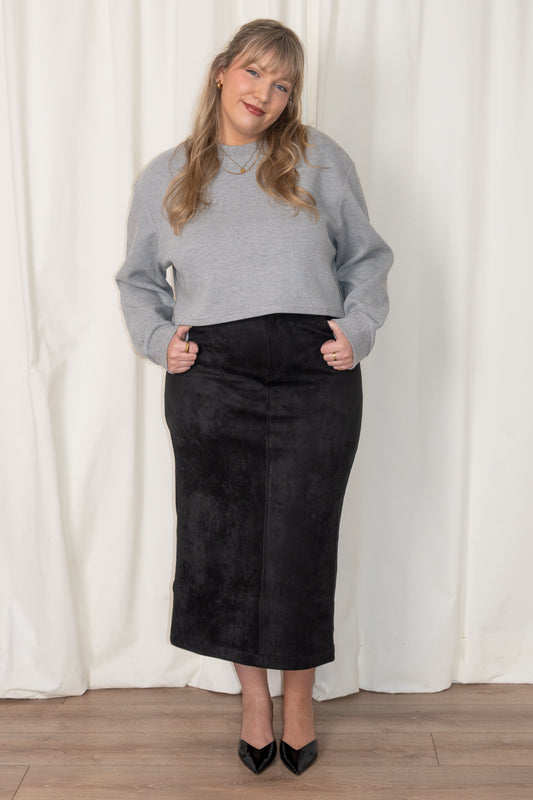 Faux Suede Midi Skirt (S-3X)