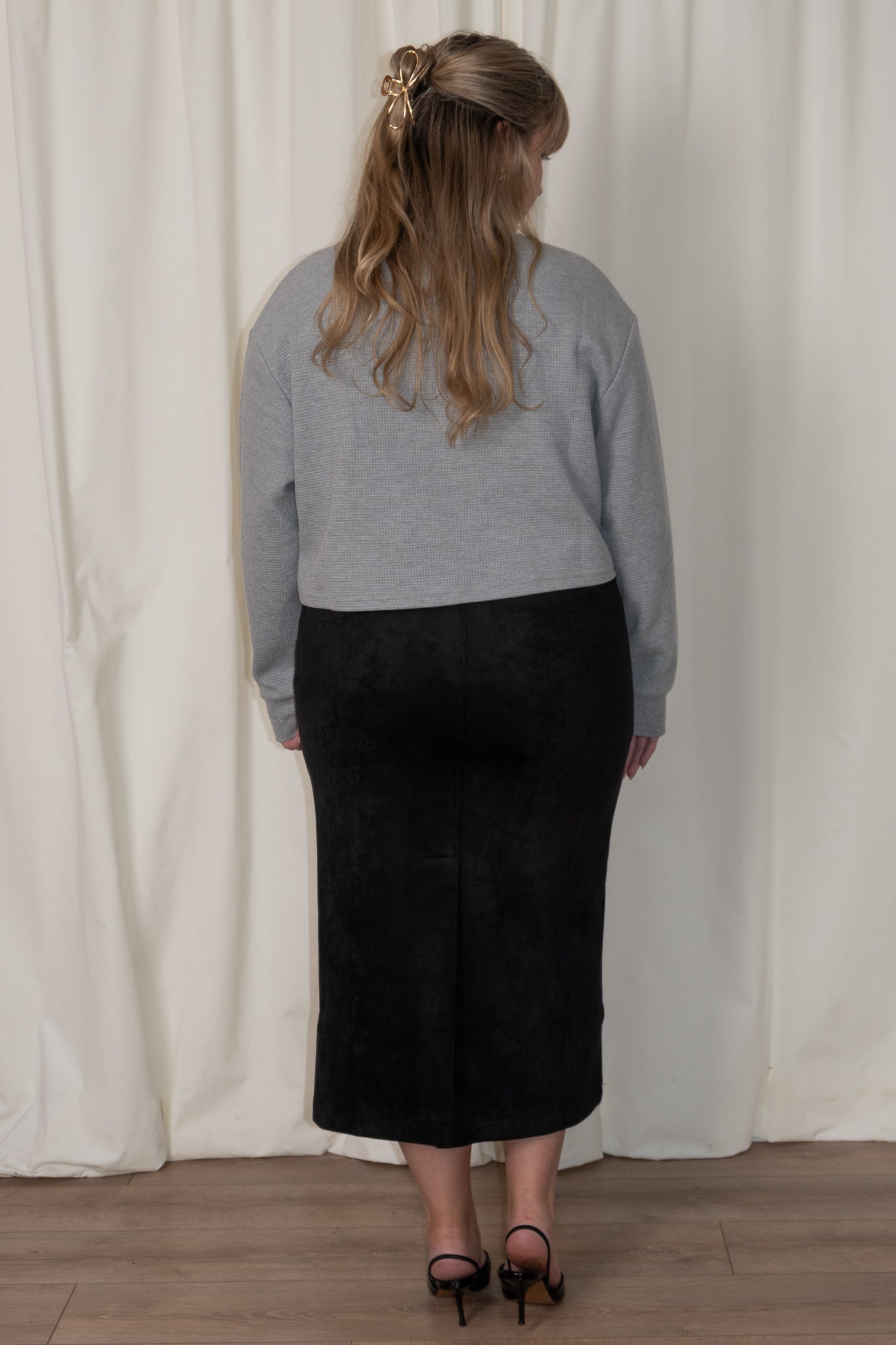 Faux Suede Midi Skirt (S-3X)