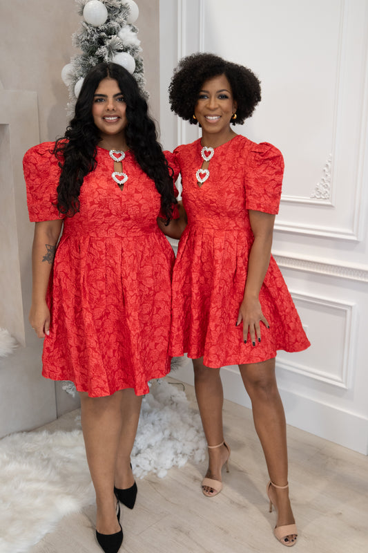 Heart Jacquard Mini Dress (S-3X)