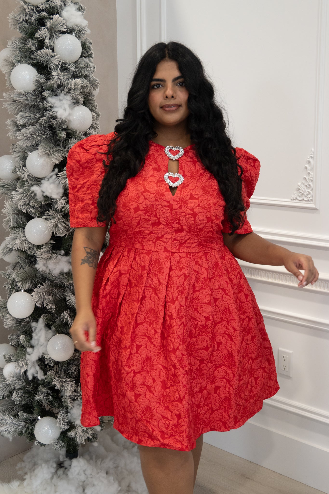 Heart Jacquard Mini Dress (S-3X)