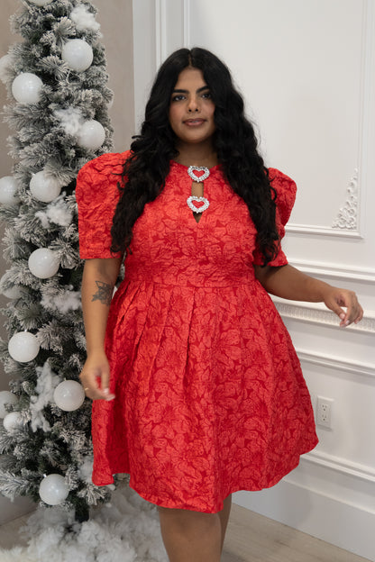 Heart Jacquard Mini Dress (S-3X)