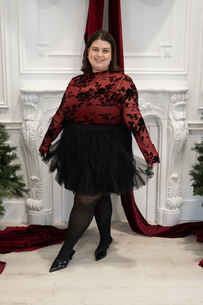 Sheer Floral Velvet Top (S-3X)