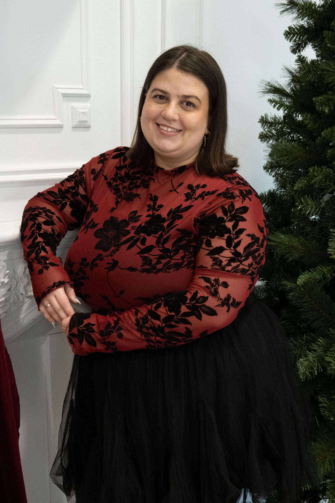 Sheer Floral Velvet Top (S-3X)