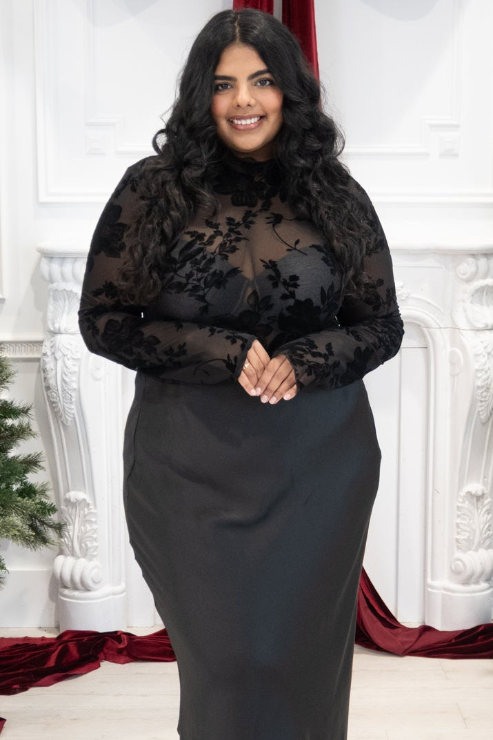 Sheer Floral Velvet Top (S-3X)