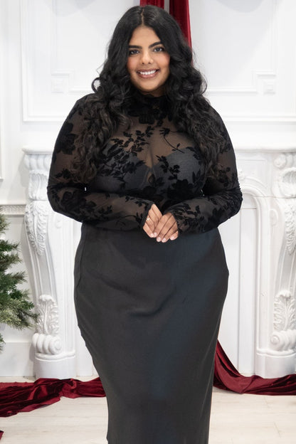 Sheer Floral Velvet Top (S-3X)